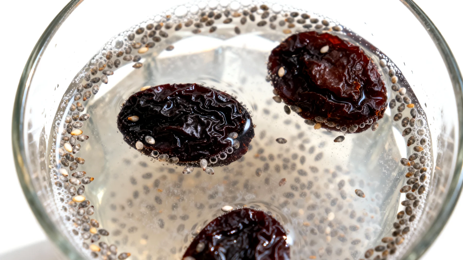 Kefir d'acqua con semi di chia e prugne secche"