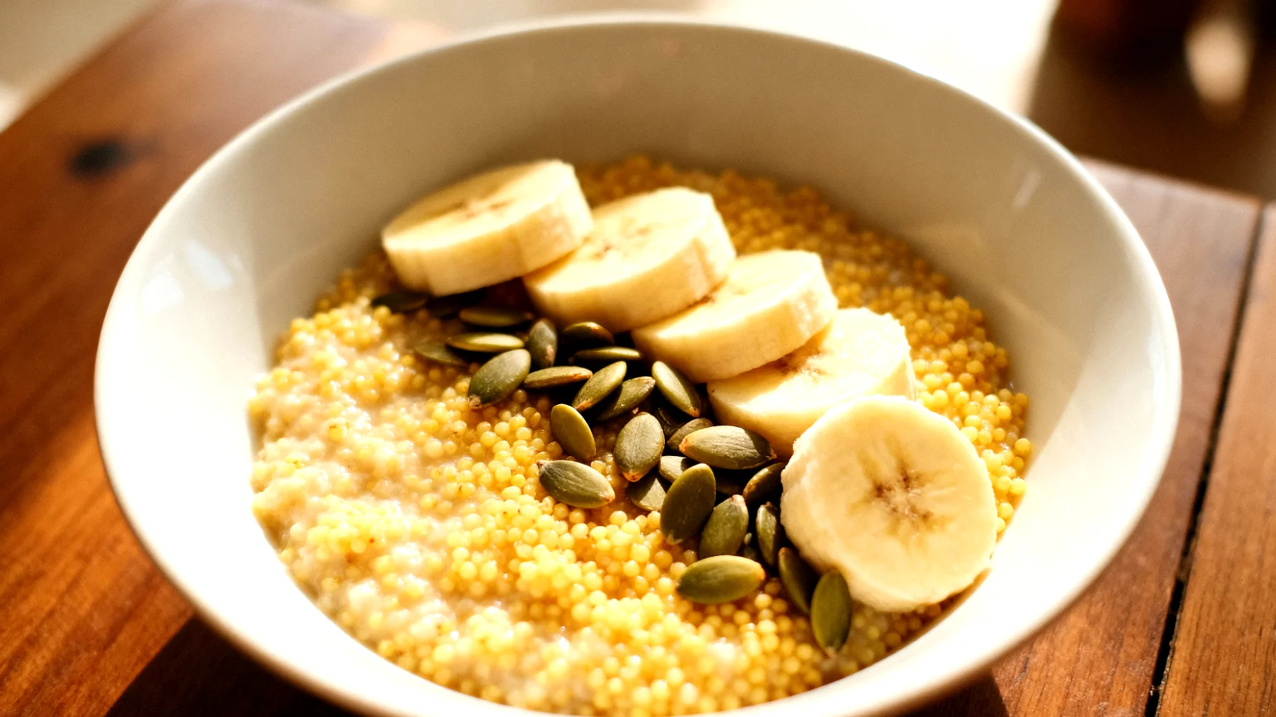 Porridge di miglio con banana e semi di zucca"