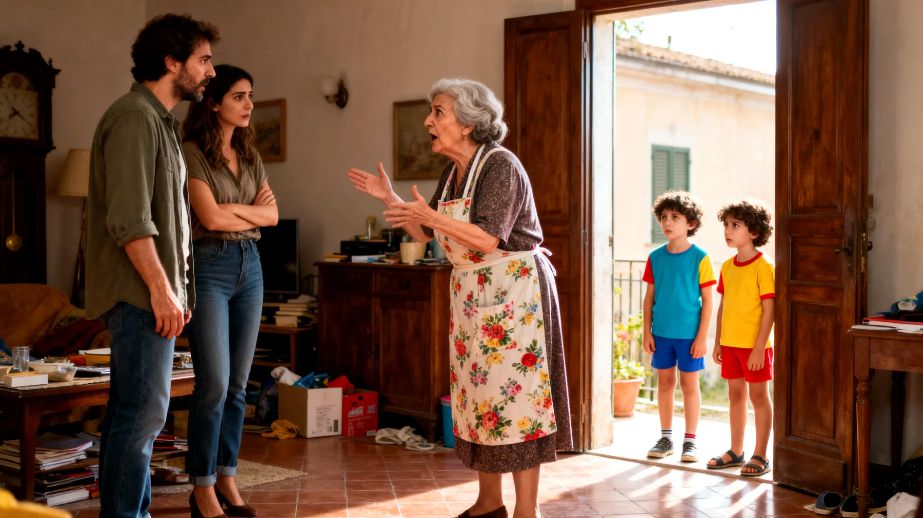 La nonna si trova in conflitto con la famiglia allargata (genitori dei bambini, altri nonni o parenti) riguardo alle modalità educative e di cura dei nipoti piccoli, creando tensioni e incoerenze che confondono i bambini"