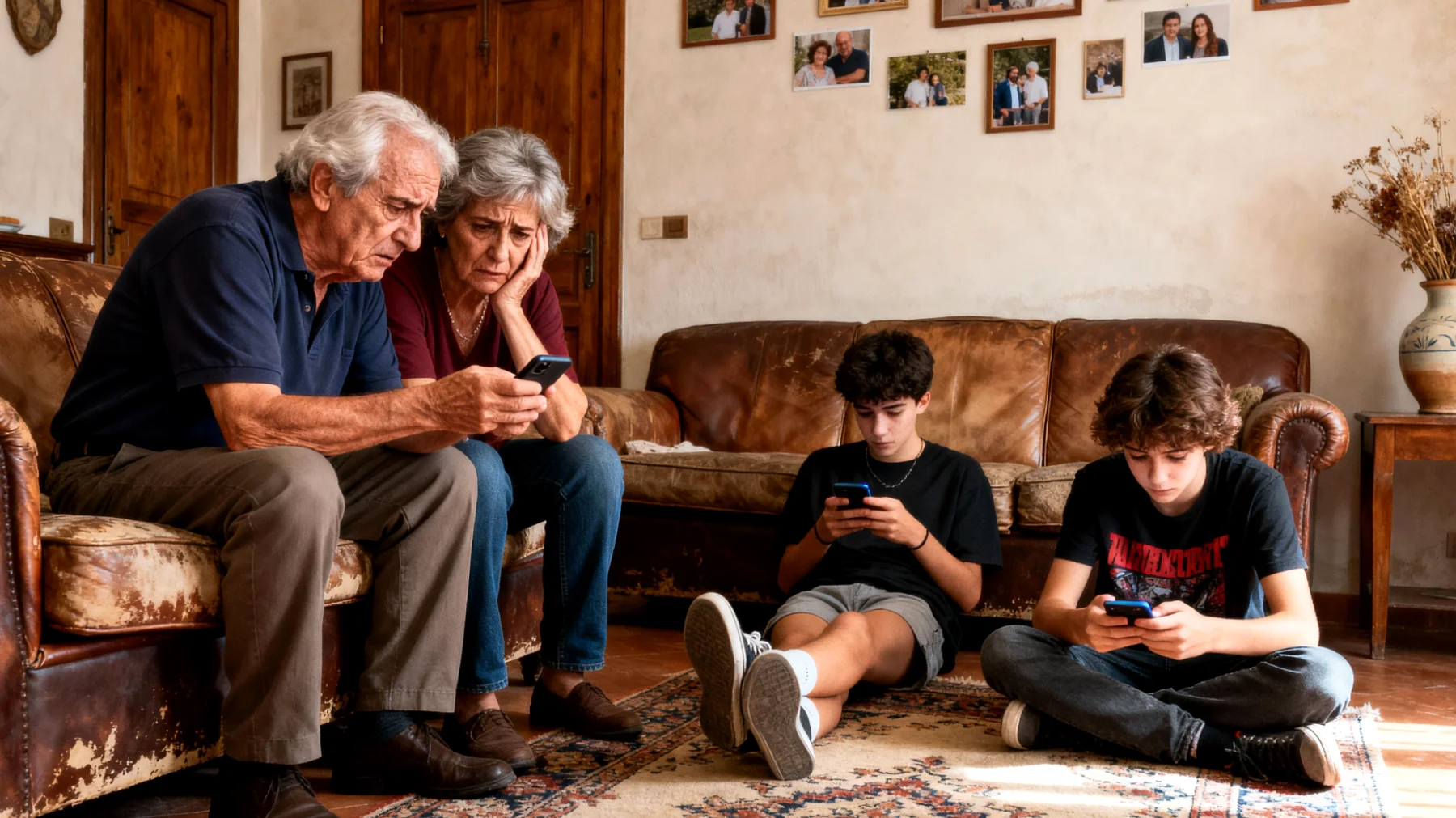 I nonni scoprono che i nipoti adolescenti utilizzano i social media in modo rischioso, condividendo informazioni personali, foto inappropriate o interagendo con sconosciuti, e faticano a farsi ascoltare su questi pericoli a causa del divario generazionale e della scarsa conoscenza del mondo digitale"